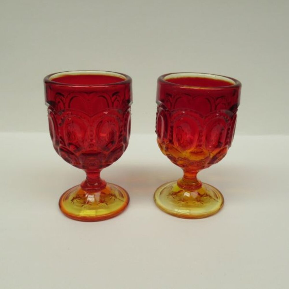 2 - Smith Glass Amberina MOON and STARS 3 3/4 Inch 3 Ounce Wine Goblets
